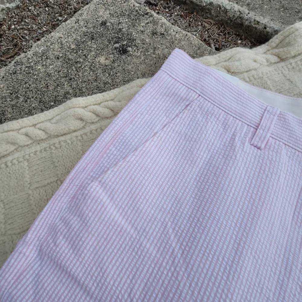NWT J Crew Rivington Seersucker Striped Cotton Chino Short size 35W Pink White